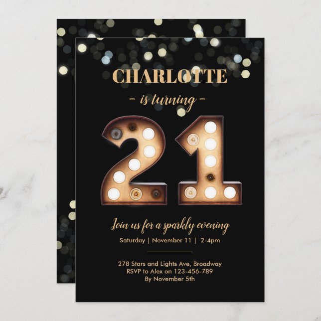 Bright Lights 21st birthday invitation (Front/Back)