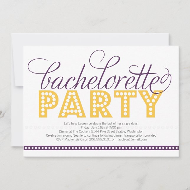 Bright Lights Bachelorette Party Invitation (Front)