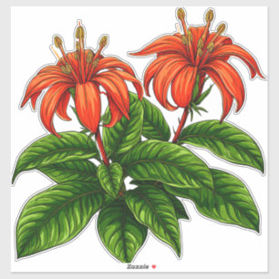 Bright Lily Flowers With Lush Green Leaves Sticker