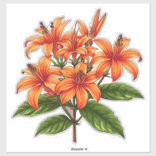 Bright Lily Flowers With Lush Green Leaves Sticker