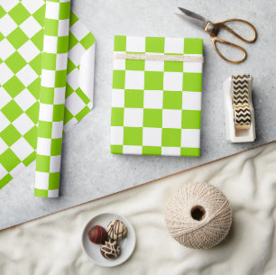 Bright Lime Green and White Checkerboard Tile Wrapping Paper