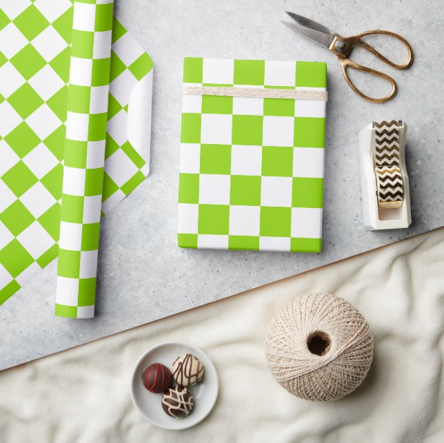 Bright Lime Green and White Checkerboard Tile Wrapping Paper (Crafts)
