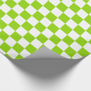 Bright Lime Green and White Checkerboard Tile Wrapping Paper
