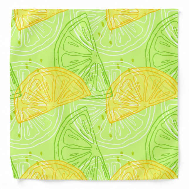 Bright lime green citrus lemons pattern bandana (Front)