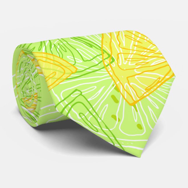 Bright lime green citrus lemons pattern tie (Rolled)