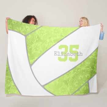 Bright Lime Green Volleyball Girls Custom Name Fleece Blanket by katz_d_zynes at Zazzle