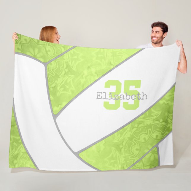 bright lime green volleyball girls custom name fleece blanket (In Situ)