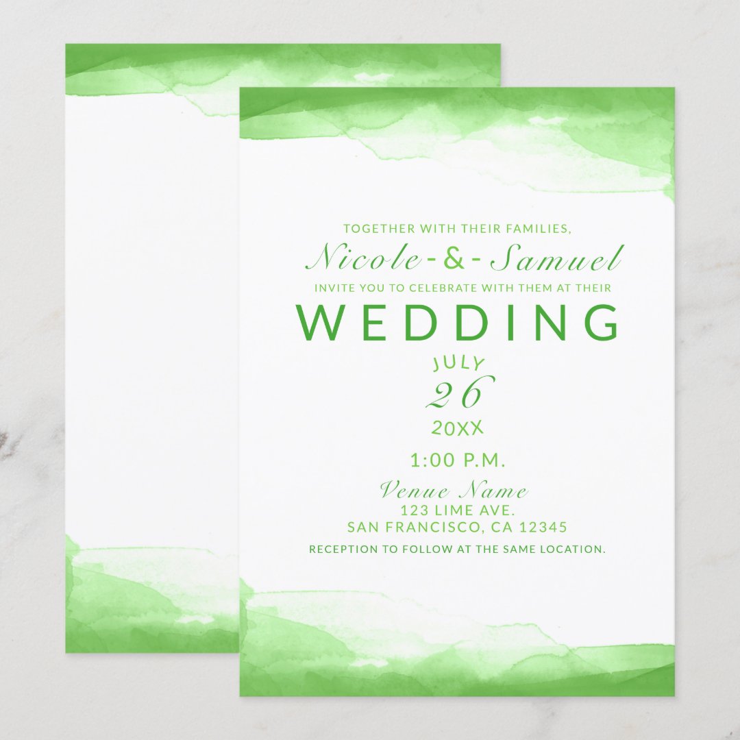 Lime Invitation Background Bright Lime Green Watercolor Chic Modern Wedding Invitation | Zazzle