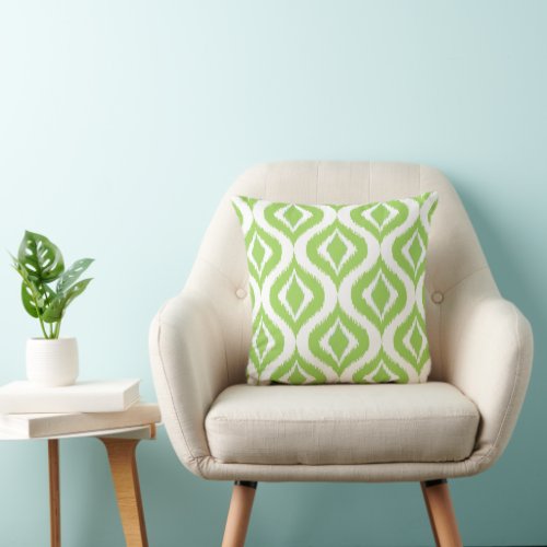 Bright Lime Green White Ikat Ogee Art Pattern Throw Pillow
