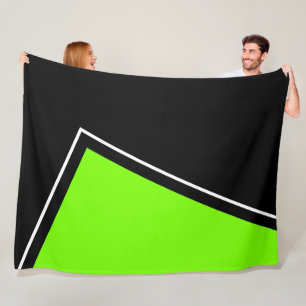 Bright Lime Green White Outlined Wedge On Black Fleece Blanket