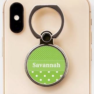 Bright Lime Green White Polka Dots Phone Ring Stand
