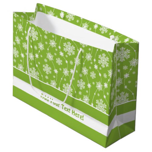 Bright Lime Green Winter White Snowflake Monogram Large Gift Bag
