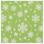 Bright Lime Green Winter White Snowflake Pattern Fabric