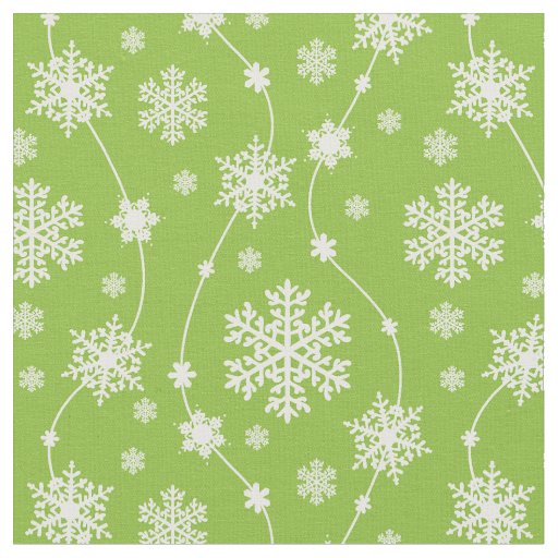 Bright Lime Green Winter White Snowflake Pattern Fabric