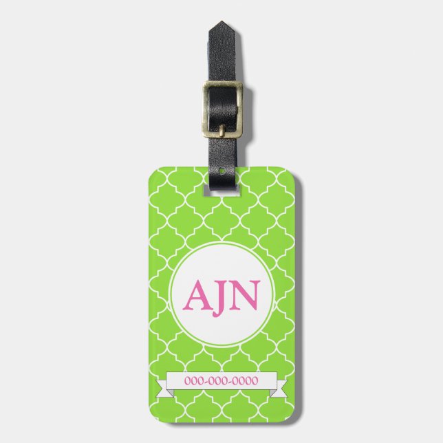 Bright Lime Monogram Luggage Tag (Front Vertical)