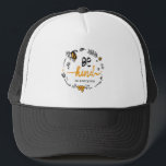 Bright logo with kind bee trucker hat<br><div class="desc">Be kind cute yellow bee word art | cute word motivational quote inspiring modern cartoon art kind bee</div>
