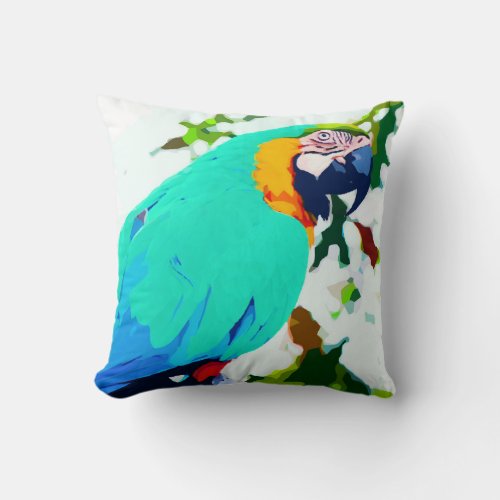 Bright Macaw Parrot Portrait Throw Pillow