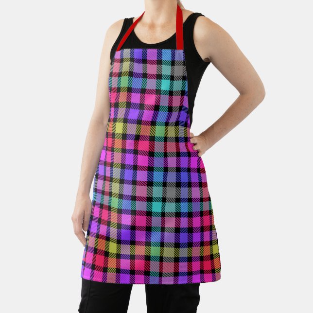 Bright Madras Plaid Rainbow Check Apron (Insitu)