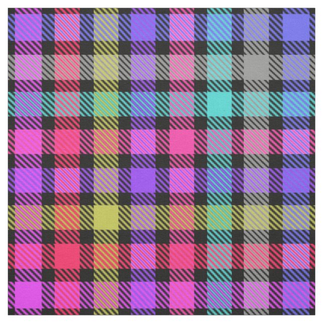 Bright Madras Plaid Rainbow Check Fabric (Swatch)