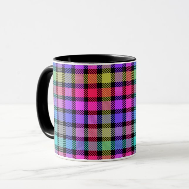 Bright Madras Plaid Rainbow Check Mug (Front Left)
