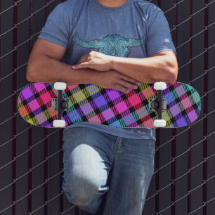 Bright Madras Plaid Rainbow Check Skateboard