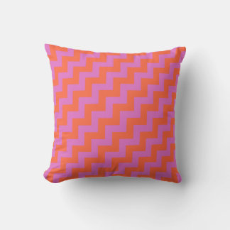Bright Magenta and Orange Diagonal Chevrons Throw Pillow