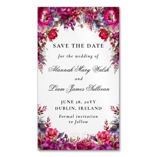 Bright Magenta Floral Budget Save the Date Magnets