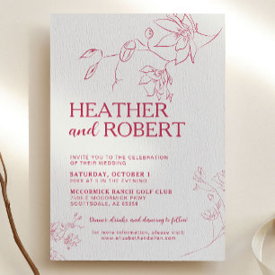 Bright Magenta Fun Floral Botanical Boho Wedding Invitation