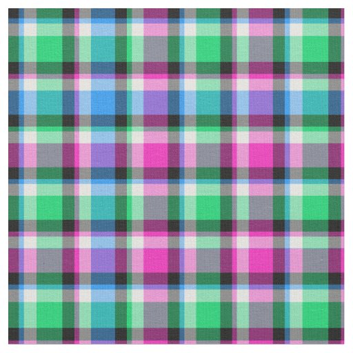 Bright Magenta, Green, and Blue Plaid Fabric