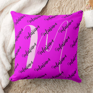 Bright Magenta Pillow with Girly Name & Letter