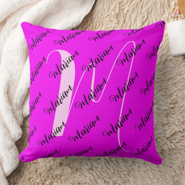 Bright Magenta Pillow with Girly Name & Letter (Blanket)