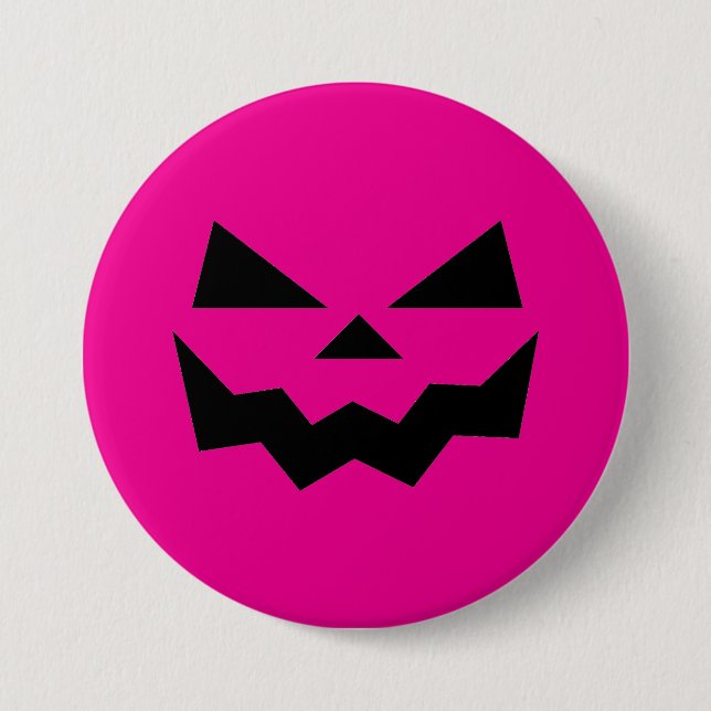Bright Magenta Pink Jack-o-lantern pumpkin face Button (Front)