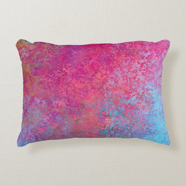 Bright Magenta Sunset Abstract Acrylic Pour Accent Pillow (Front)