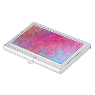 Bright Magenta Sunset Abstract Acrylic Pour Business Card Case