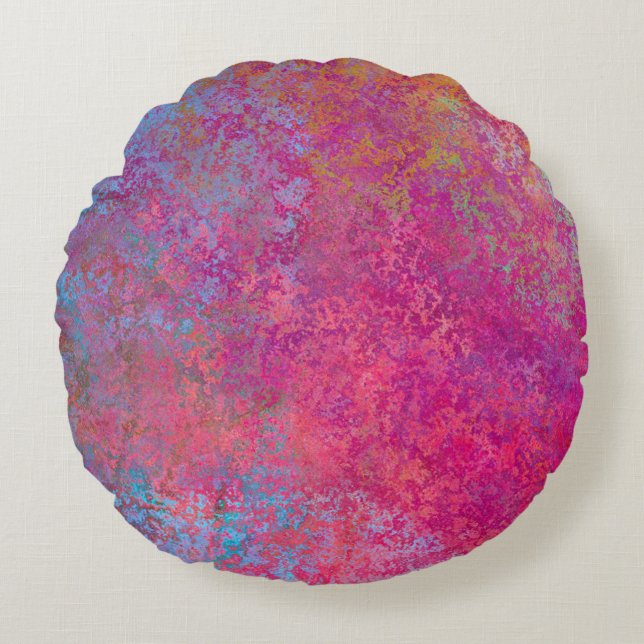 Bright Magenta Sunset Abstract Acrylic Pour Round Pillow (Front)