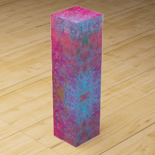 Bright Magenta Sunset Abstract Acrylic Pour Wine Box