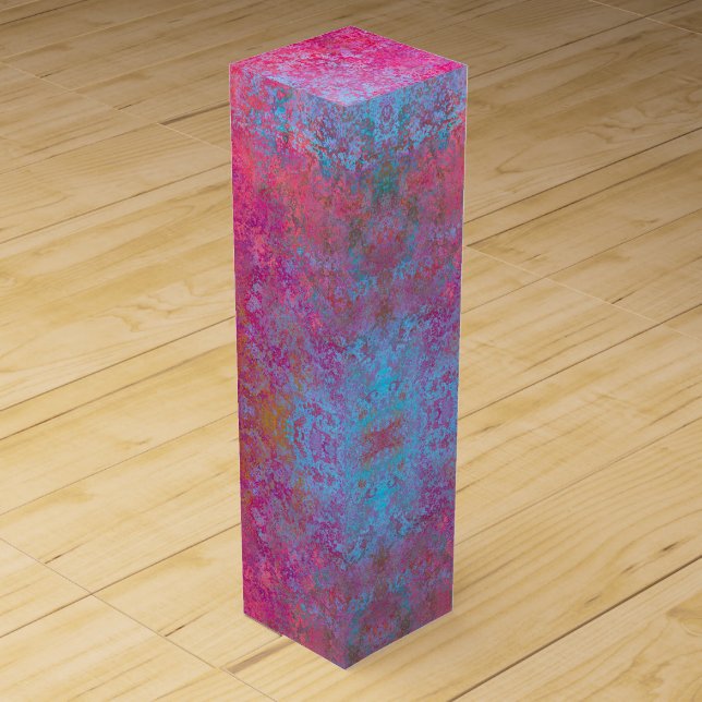 Bright Magenta Sunset Abstract Acrylic Pour Wine Box (Front)