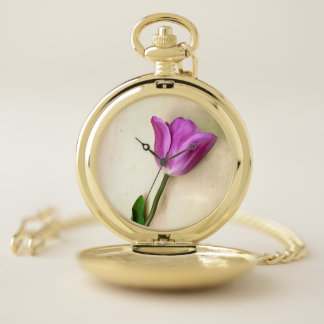 Bright Magenta Tulip Pocket Watch