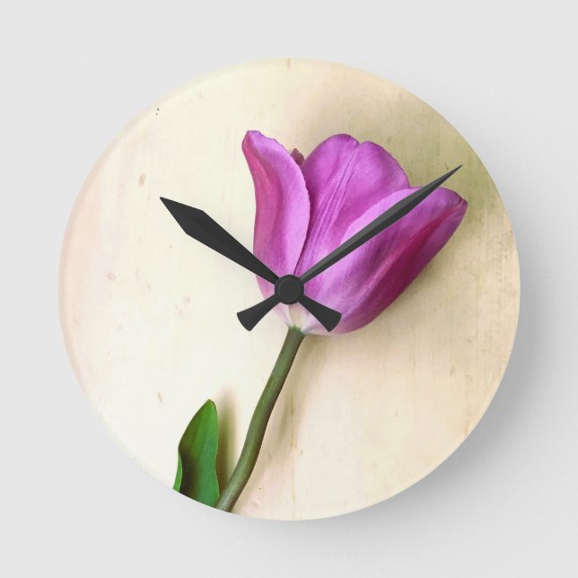 Bright Magenta Tulip  Round Clock (Front)