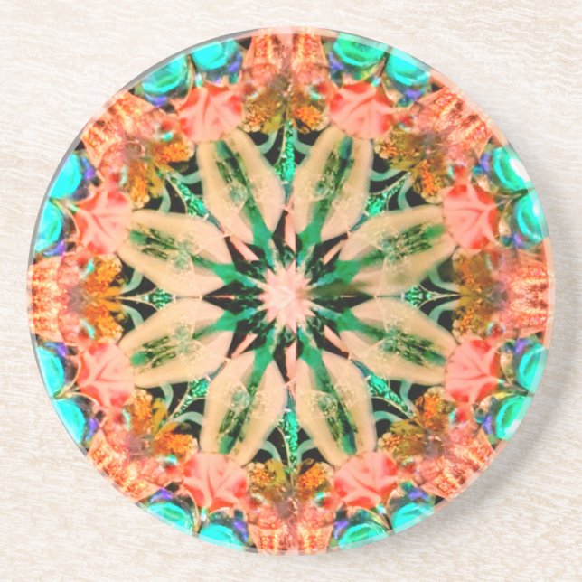 Bright Mandala Sandstone Absorbent Drink Coaster (Front)