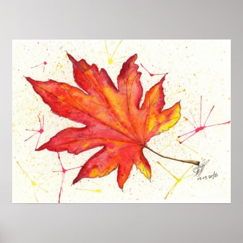 Bright maple leaf watercolor poster