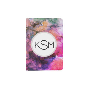 Bright Marble Paint Rainbow Monogram Passport Holder