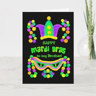 Bright Mardi Gras Card for a Brother on Black