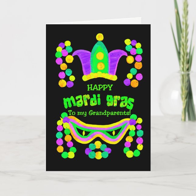 Bright Mardi Gras Card for Grandparents on Black (Front)