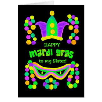 Bright Mardi Gras Card for Sister on Black
