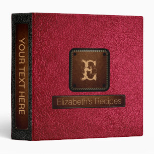 Bright Maroon Leather Elegant Monogram Binder