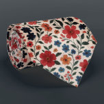 Bright Meadow Flower Pattern Neck Tie<br><div class="desc">This cheerful necktie bursts with vibrant red, blue, and orange wildflowers scattered across a crisp white background with delicate green vines. The playful yet elegant floral pattern feels fresh, lively, and full of personality — perfect for spring and summer weddings, garden parties, casual Fridays, or anyone who wants to add...</div>