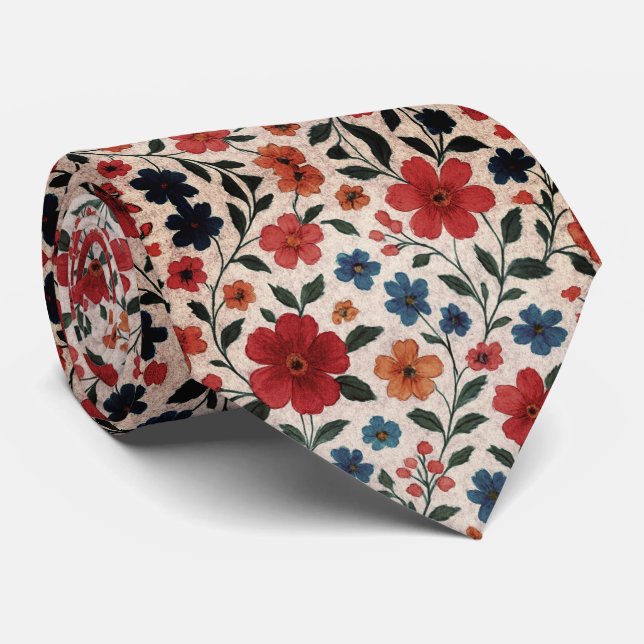  Bright Meadow Flower Pattern Neck Tie (Rolled)