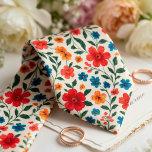 Bright Meadow Flower Pattern Neck Tie<br><div class="desc">This cheerful necktie bursts with vibrant red, blue, and orange wildflowers scattered across a crisp white background with delicate green vines. The playful yet elegant floral pattern feels fresh, lively, and full of personality — perfect for spring and summer weddings, garden parties, casual Fridays, or anyone who wants to add...</div>