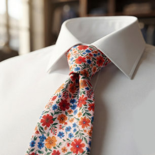 Bright Meadow Flower Pattern Neck Tie